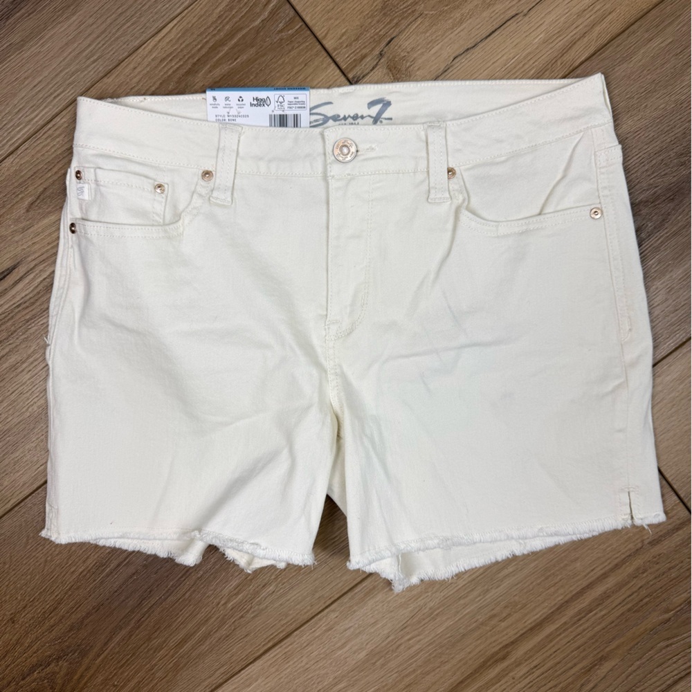 Seven7 Weekend Shorts Womens 10 Cream Fray Hem Denim Casual Summer